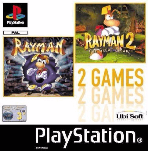 Rayman + Rayman 2: The Great Escape box art for Playstation